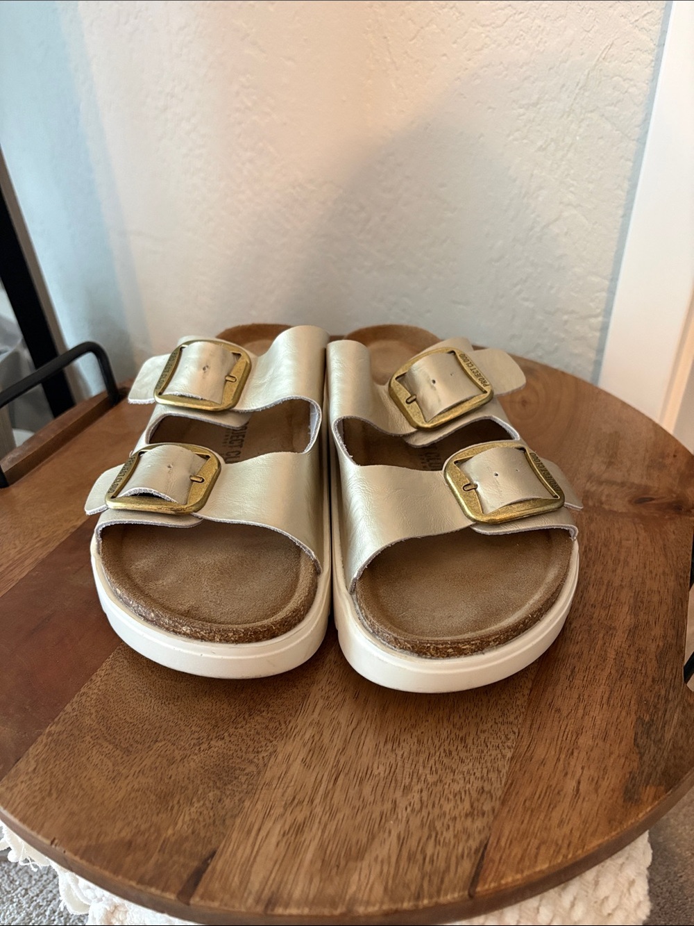 Project Cloud Women’s Metallic Gold Double-Buckle Slide Sandals